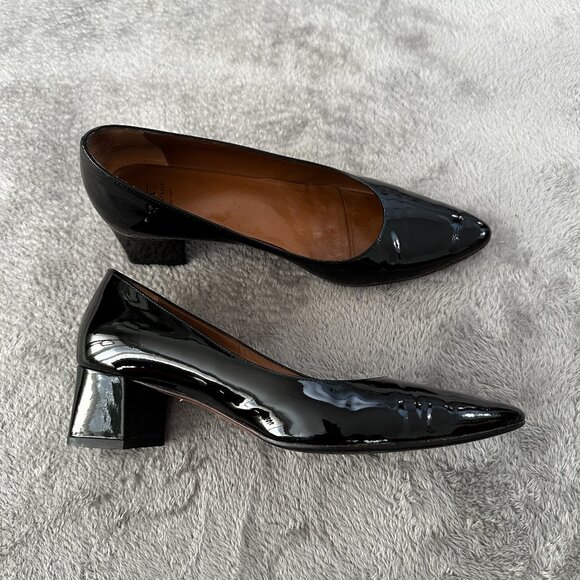 Aquatalia Shoes - Aquatalia Phoebe Patent Leather Block Heel Pumps 8 Shoes Almond Toe Italy